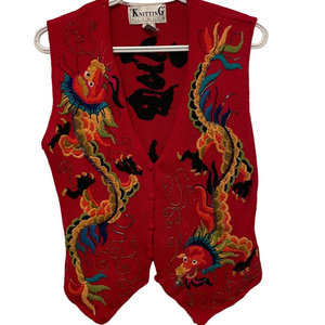 Women’s Vintage Dragon Embroidered Vest Size Small